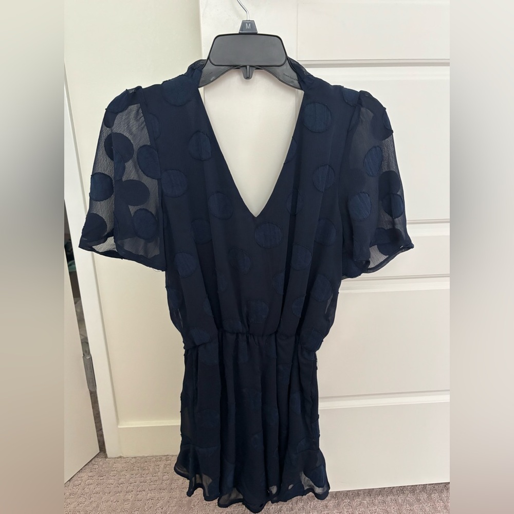 Elegant Navy Blue Polka Dot Romper